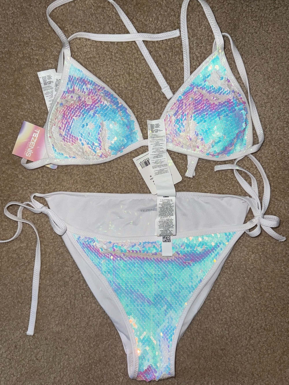 Tezenis Iridescent Sequin White Tie Bikini